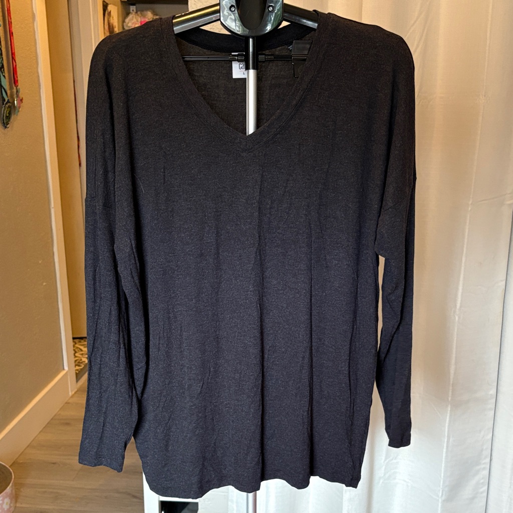 Cabi Charcoal V-Neck Long Sleeve Blouse